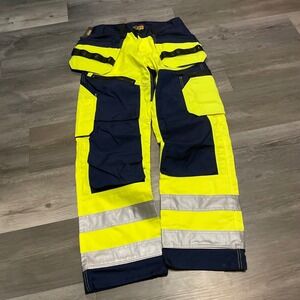 Blaklader Hi-Vis Work Pants Navy Yellow Reflective Functional Workwear 8R NEW